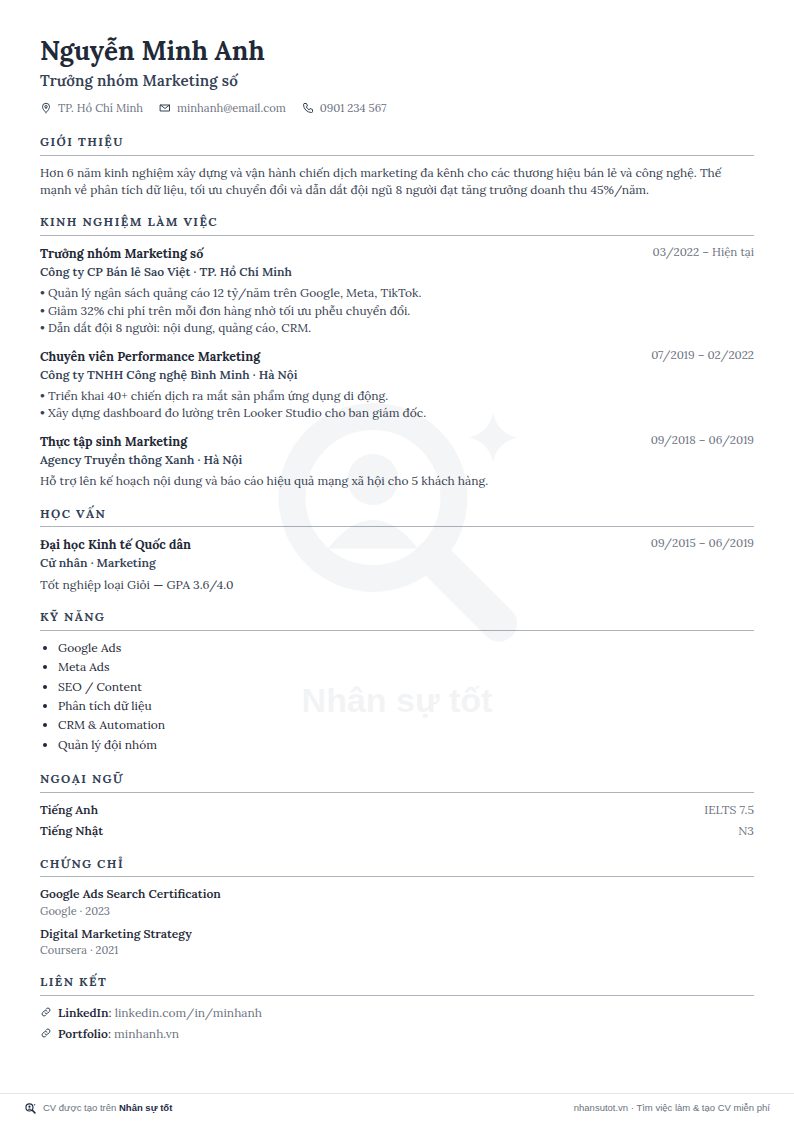 Mẫu CV Học thuật