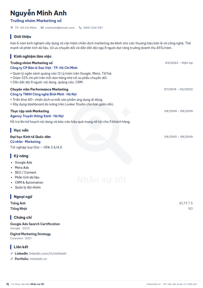 Mẫu CV ATS hiện đại