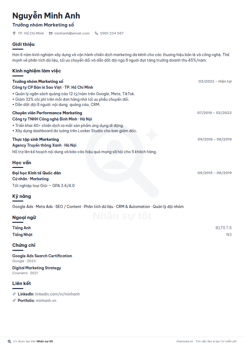 Mẫu CV Gọn nhẹ