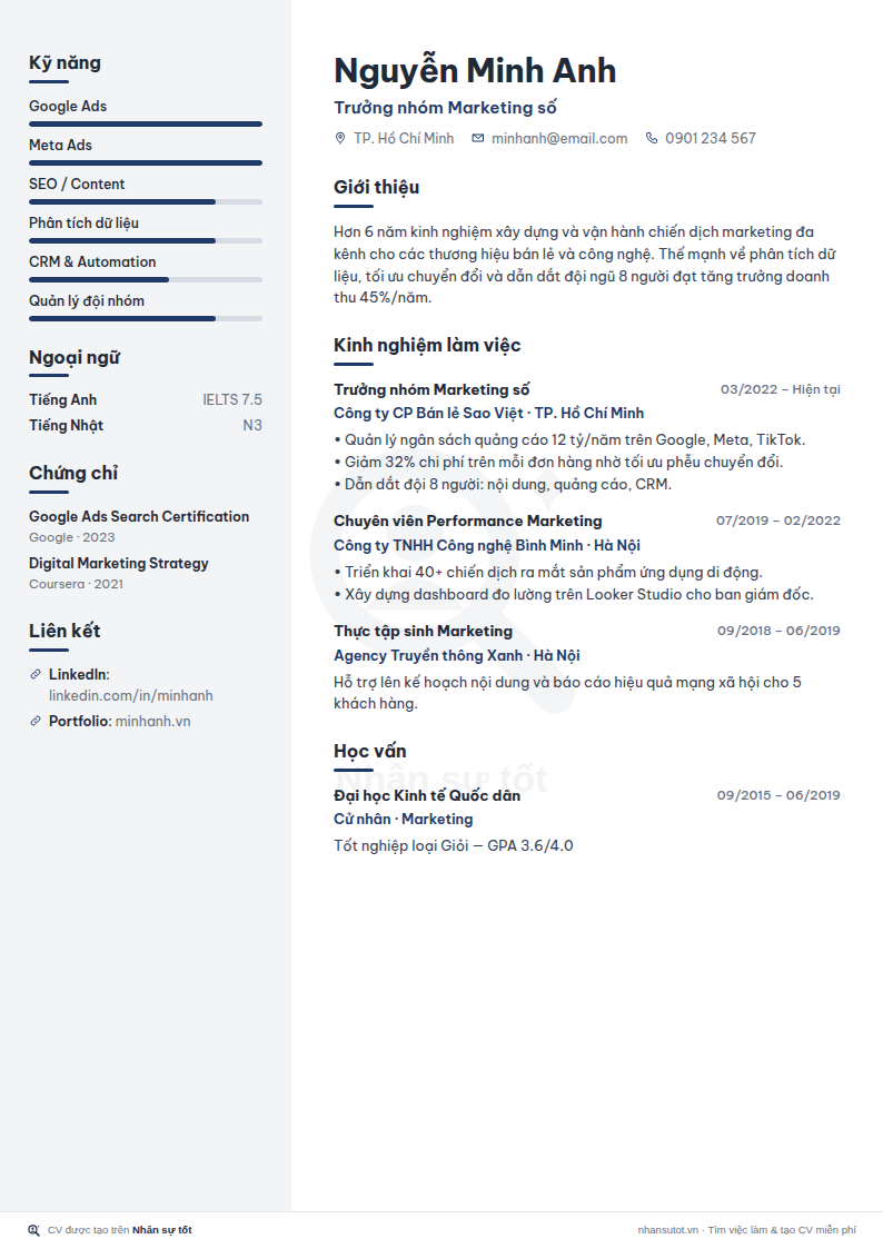 Mẫu CV Doanh nghiệp