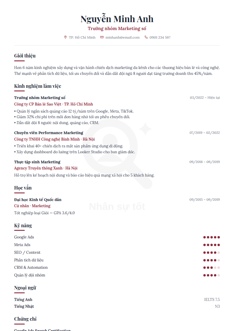 Mẫu CV Thanh lịch