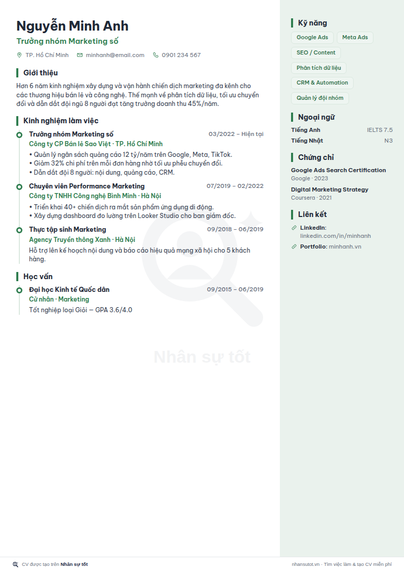Mẫu CV Kỹ sư