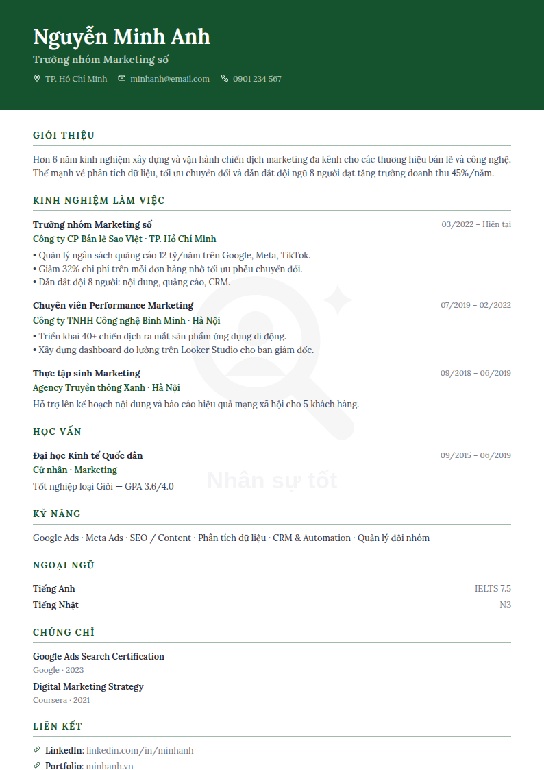 Mẫu CV Tài chính