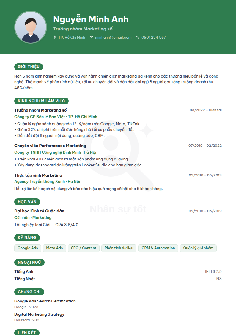 Mẫu CV Sinh viên