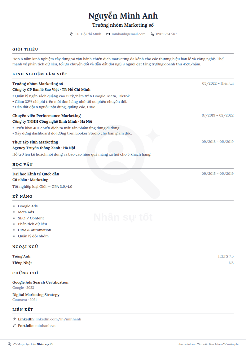 Mẫu CV Harvard