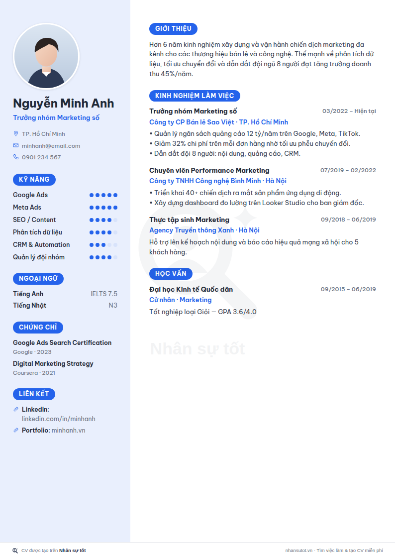 Mẫu CV Thực tập sinh