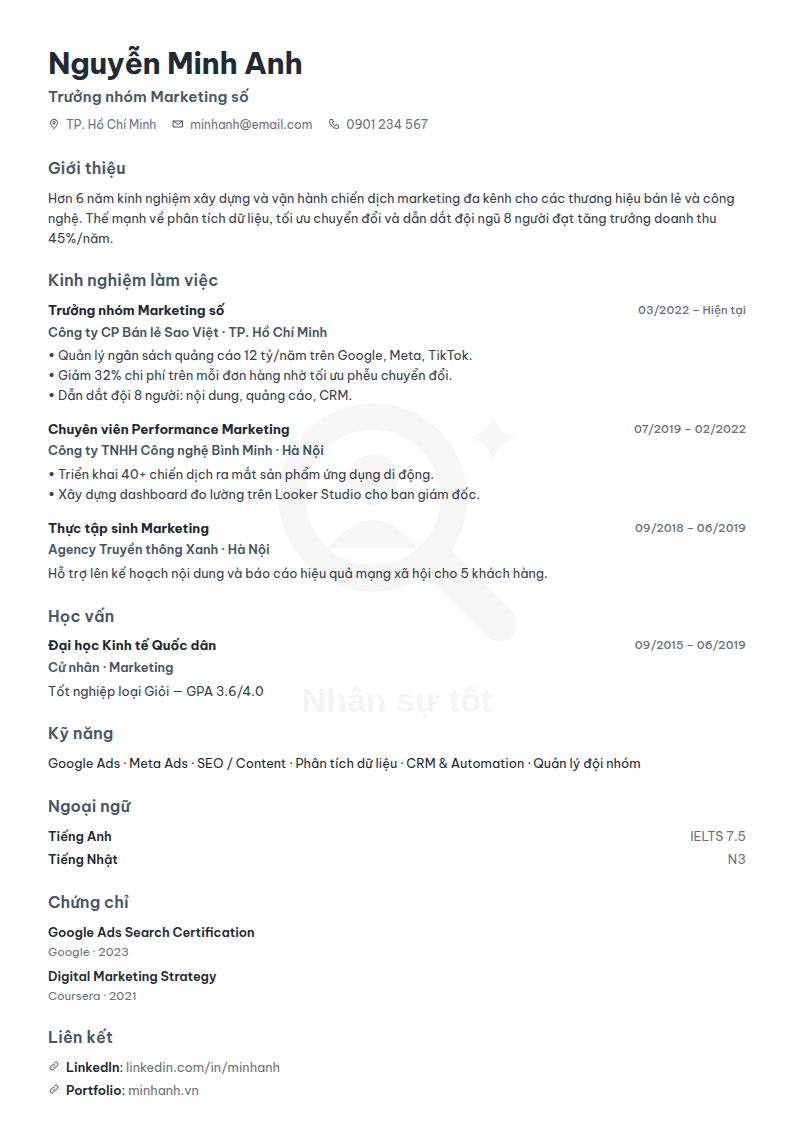 Mẫu CV Tối giản