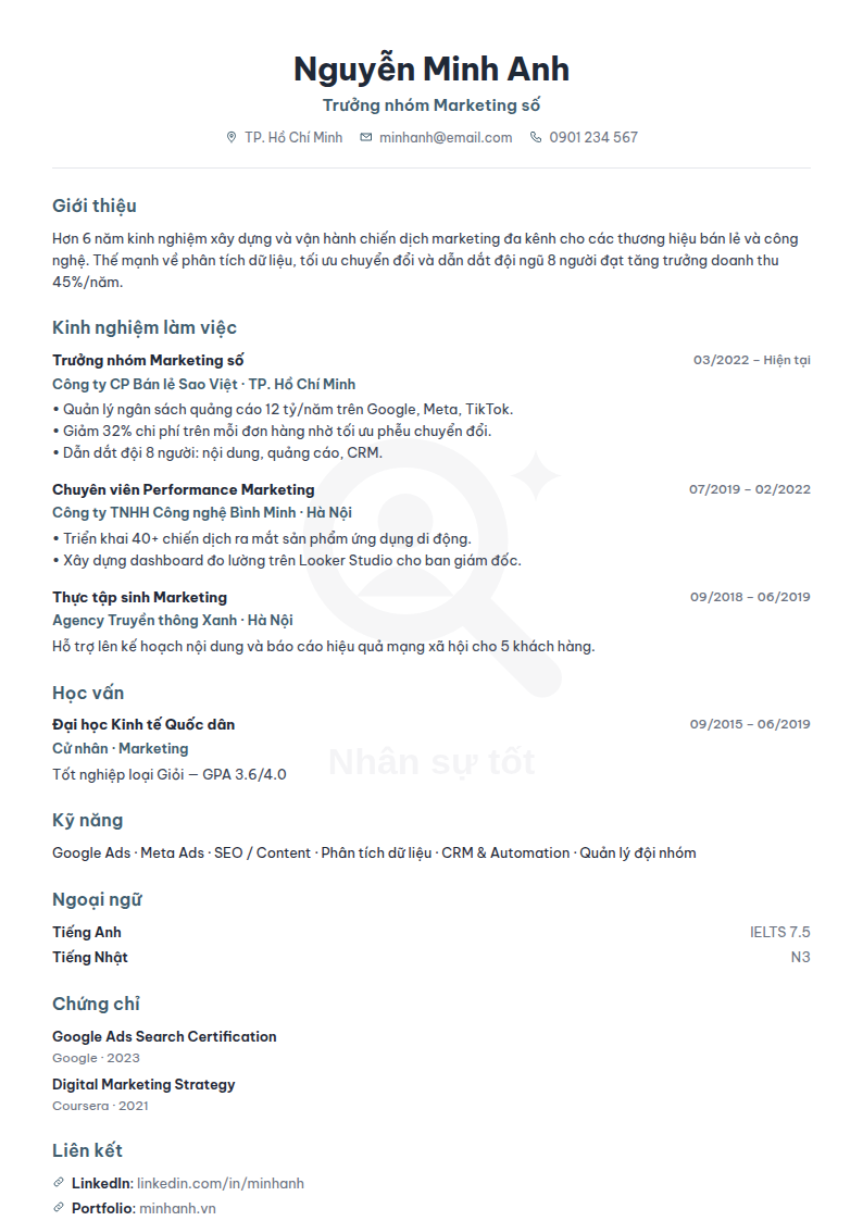 Mẫu CV Bắc Âu
