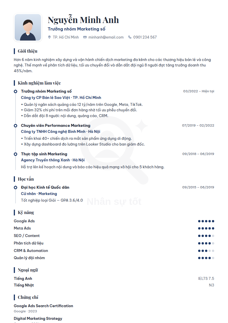 Mẫu CV Quản lý dự án