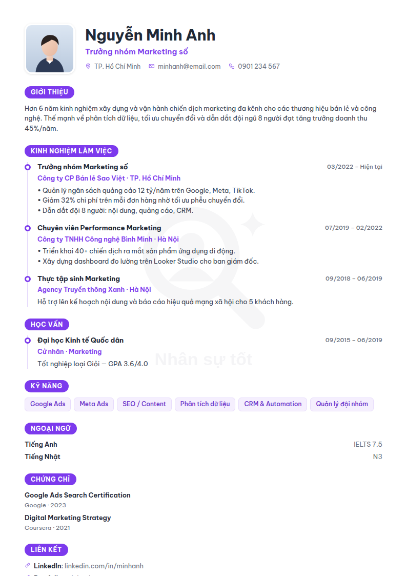 Mẫu CV Startup