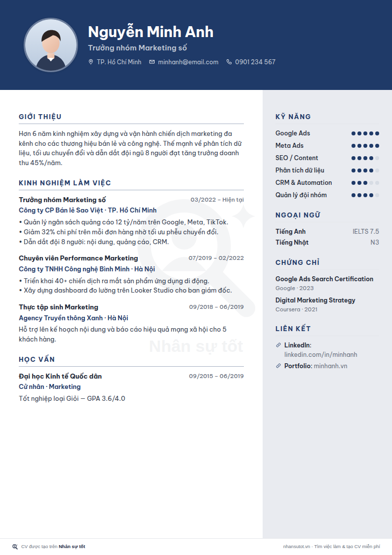 Mẫu CV Hai cột chuyên nghiệp